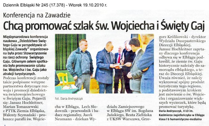 Chcą promować szlak św. Wojciecha i Święty Gaj