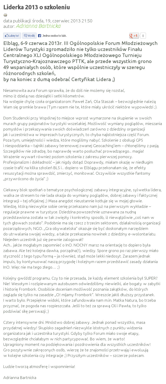 Liderka 2013 o szkoleniu