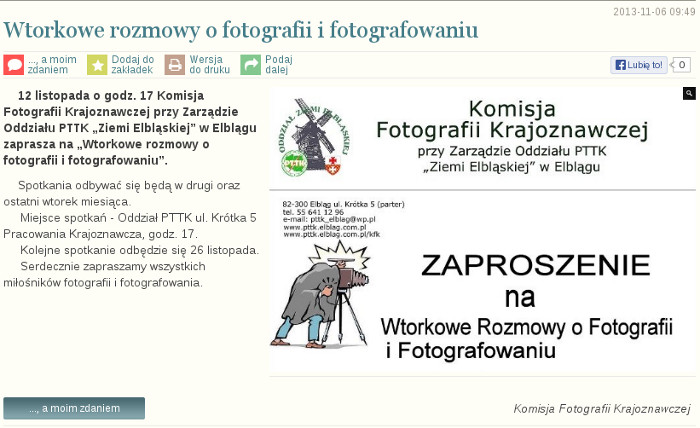 Wtorkowe rozmowy o fotografii i fotografowaniu