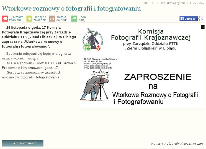 Wtorkowe rozmowy o fotografii i fotografowaniu